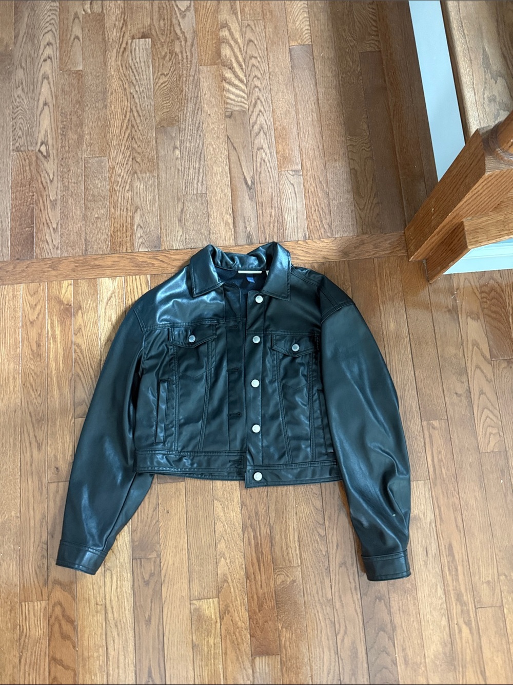 Universal Thread Black Faux Leather Cropped Trucker Jacket